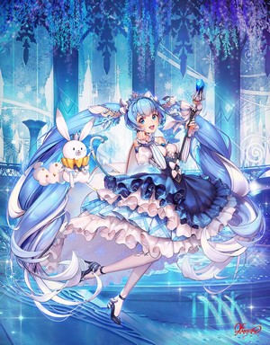 Anime girl with blue hair and bunny