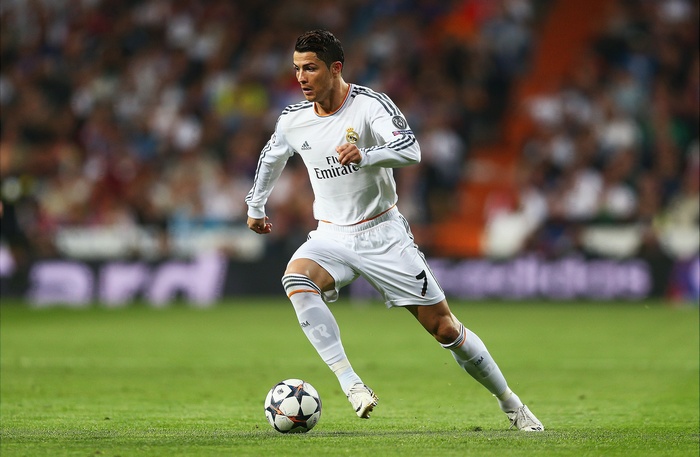 Cristiano Ronaldo playing football for Real Madrid