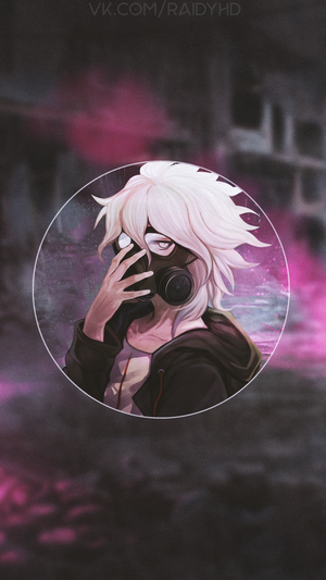 Anime character with gas mask in circular frame