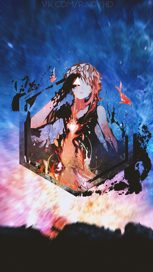 Anime girl with fiery heart and goldfish