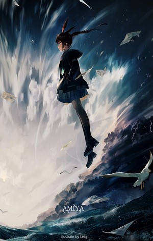 Amiya from Arknights in a stormy sea
