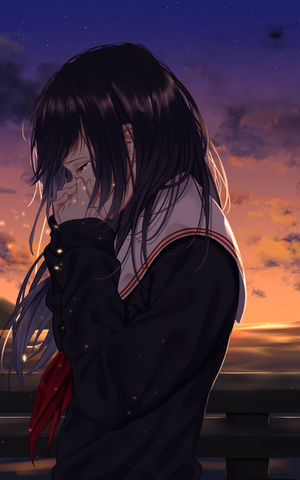 Saitō Anime Girl in Sailor Uniform at Sunset
