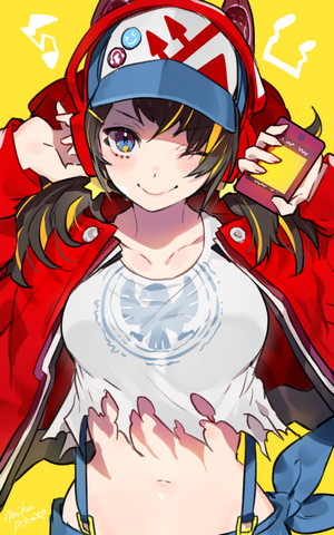 Anime girl with headphones and torn clothes