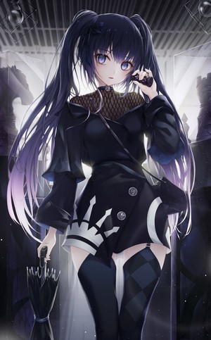 Anime girl with twintails holding an umbrella
