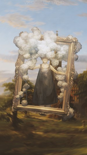 Girl in a frame with clouds