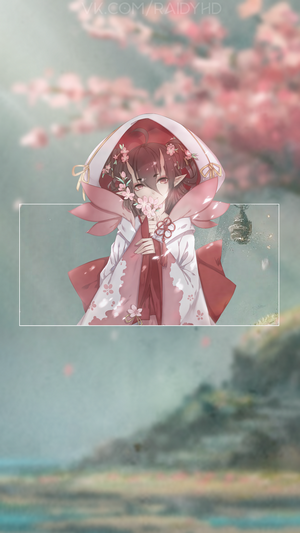 Anime girl with horns and cherry blossoms