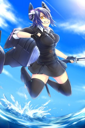 Tenryuu from Kantai Collection jumping over water