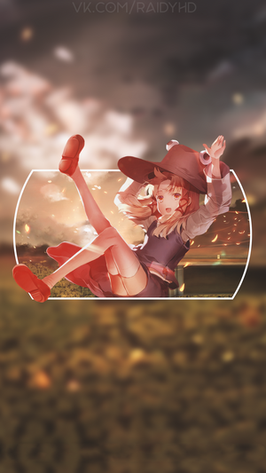 Anime girl with witch hat falling