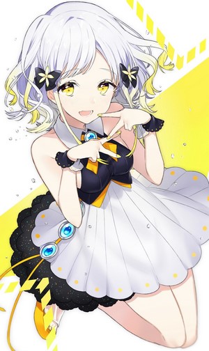 Anime girl with white hair and yellow eyes