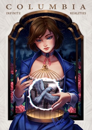 Elizabeth from BioShock Infinite holding a bird in a cage