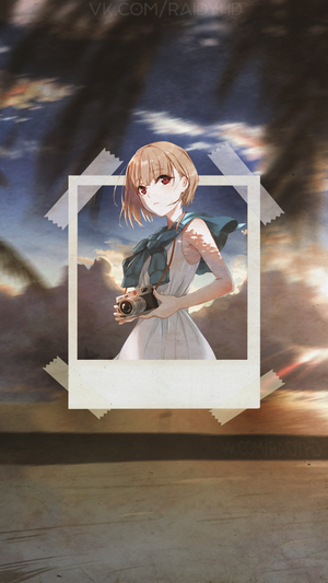 Anime girl with camera on beach