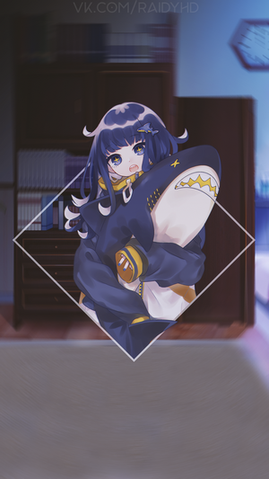 Anime girl hugging a shark plushie