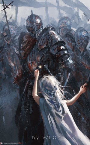 WLOP Knight and White-Haired Girl