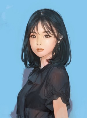 Anime girl with black hair and black shirt