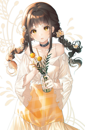 Kinty Anime Girl with Braids and Flowers