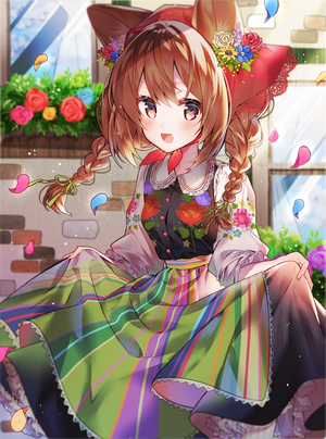 Anime girl with fox ears and traditional dress