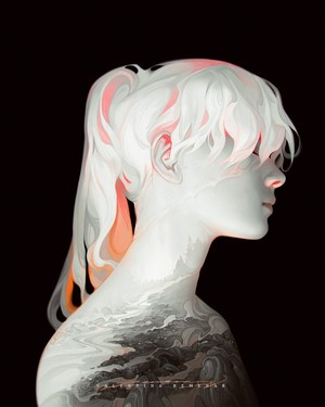 Portrait of a woman with flowing white hair by Valentina Remenar