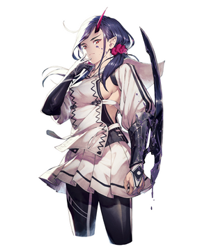 Anime girl with horns and a weapon