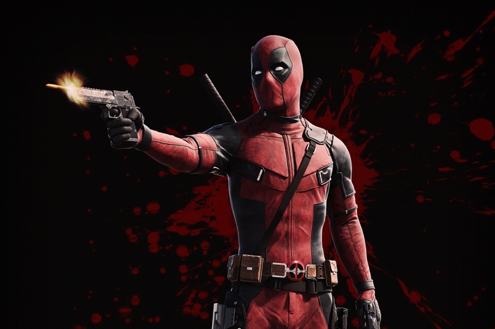 Deadpool shooting a pistol