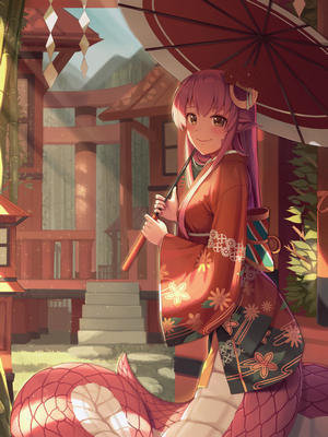 Miia from Monster Musume no Iru Nichijou holding an umbrella