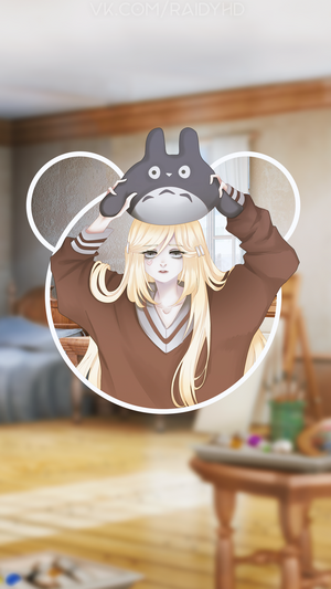 Anime girl with Totoro mask