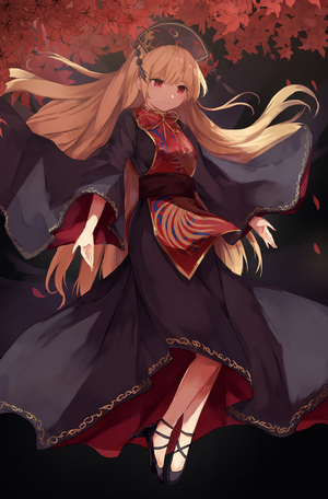 Junko from Touhou Project with blonde hair and red eyes