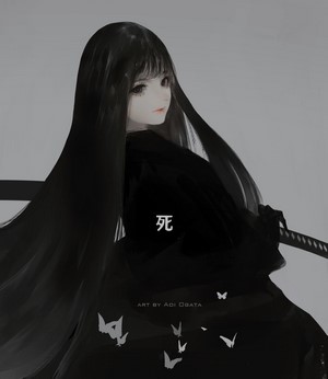 Anime girl with katana and butterflies