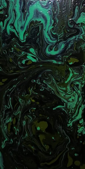 Abstract dark green and black fluid art