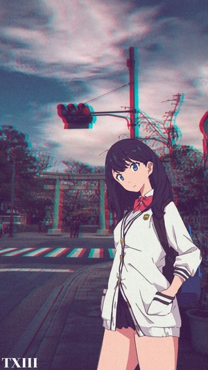 Takarada Rikka from SSSS.GRIDMAN standing at a crosswalk