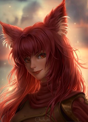 Anime girl with red hair and animal ears