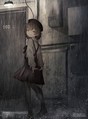 Anime girl in rain