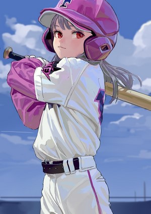 Anime girl in baseball uniform with bat