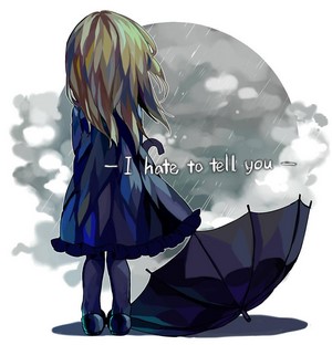 Girl with broken umbrella in the rain from Deemo