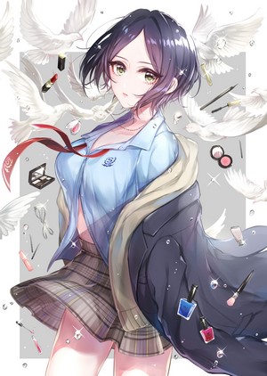 Anime girl with doves and makeup