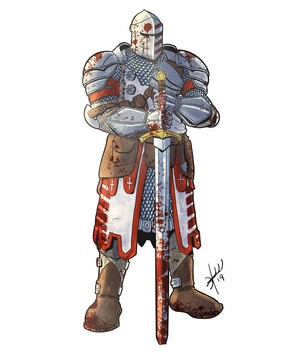 Knight with sword covered in blood from For Honor