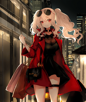 Anime girl with shopping bags in city at night