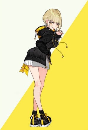 Anime girl with blonde hair and black hoodie