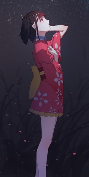 Mumei from Koutetsujou no Kabaneri looking up at the night sky