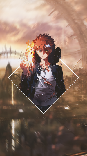 Shirou Emiya from Fate/stay night with fire