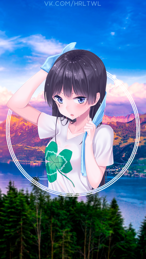 Anime girl with dark hair and a clover shirt