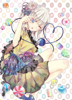 Komeiji Koishi from Touhou surrounded by candies