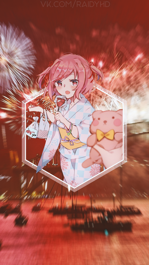 Natsuki from Doki Doki Literature Club with a teddy bear