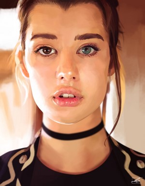Sarah McDaniel fan art painting with heterochromia
