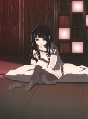 Enma Ai from Jigoku Shoujo sitting on the floor