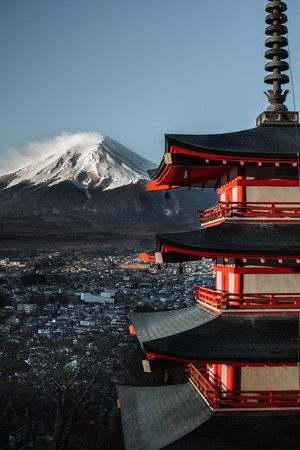 Mount Fuji and Traditional Japanese Pagoda