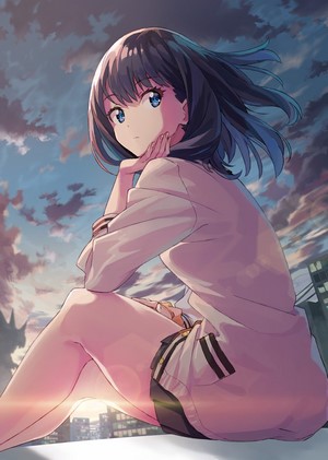 Rikka Takarada from SSSS.GRIDMAN sitting on a rooftop