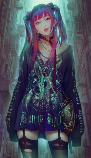 Alternative Subculture Anime Girl in Urban Alley
