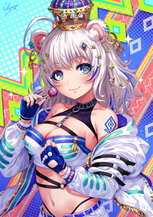 Anime Girl with White Hair and Crown