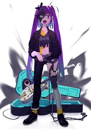 Anime girl with purple hair and guitar