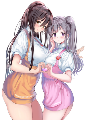 Two anime girls making heart hands
